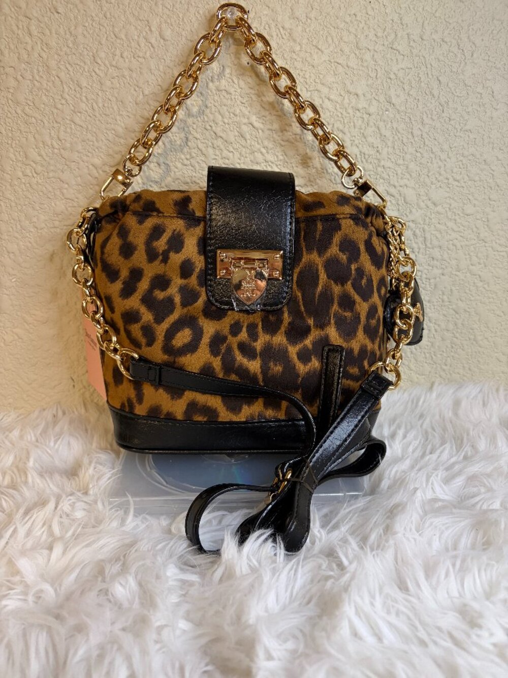 Juicy Couture Natural Leopard Bucket Bag Chain Crossbody Shoulder NWT